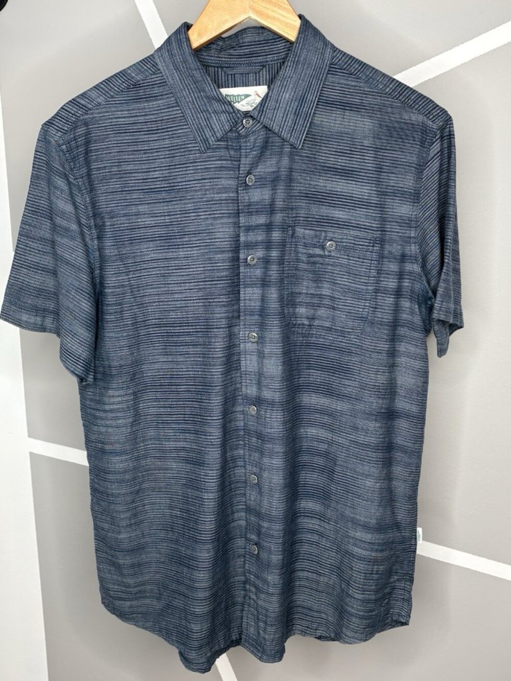 Wellen Huckberry Easy Cotton Short Sleeve Shirt Men’s M Blue Textured Button Up